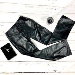 Black lace-up leather pants